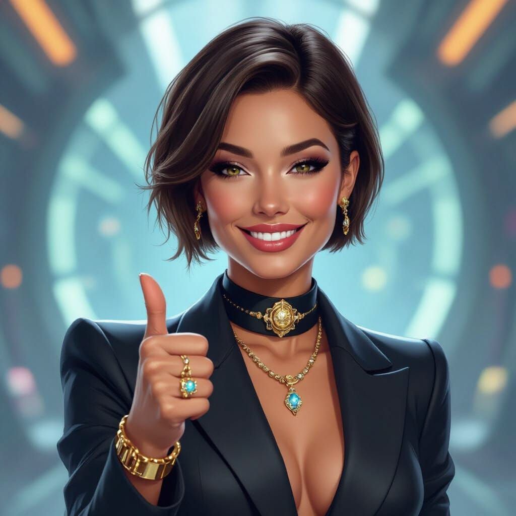 Confident Sci-Fi Woman in Futuristic Setting