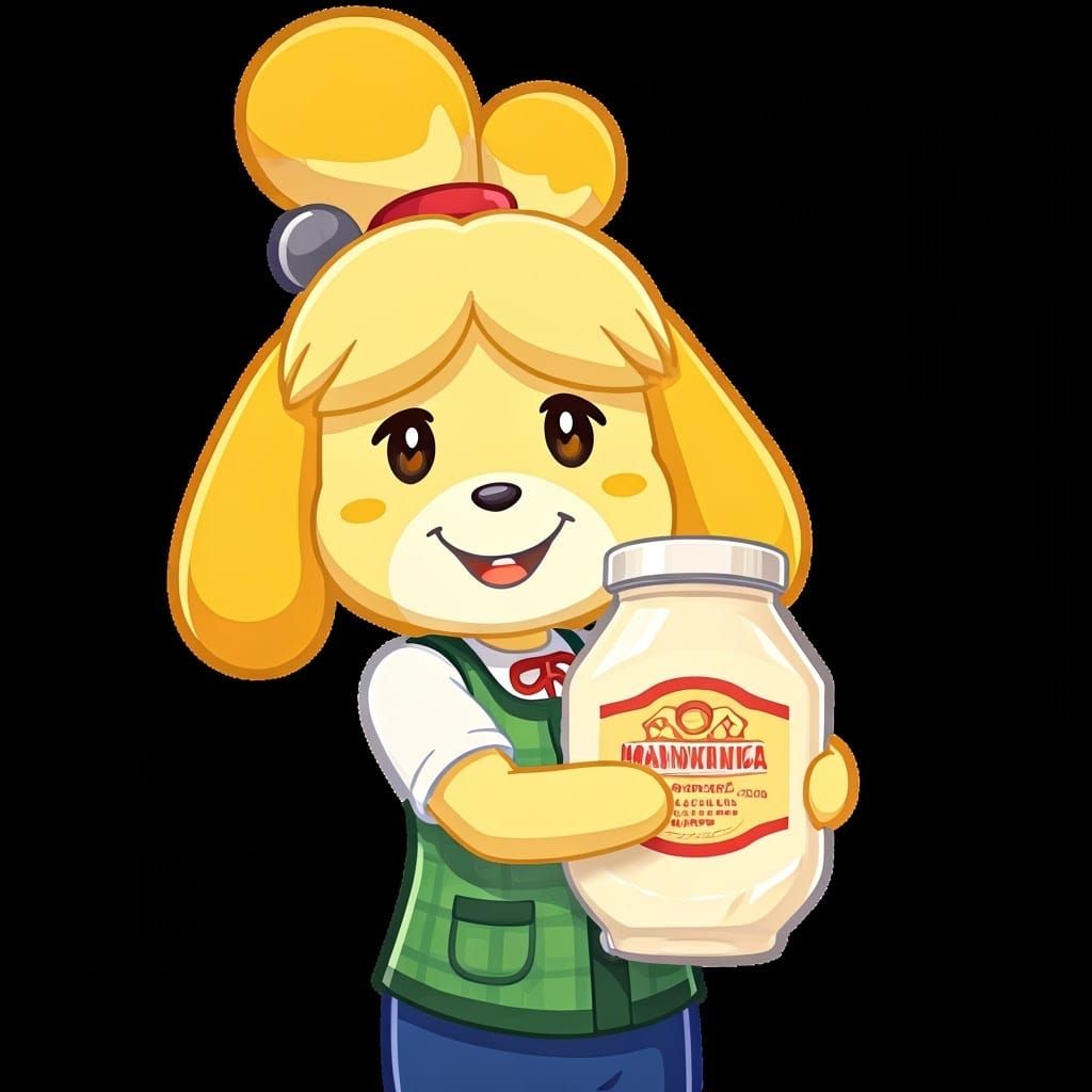 Isabelle from Animal Crossing Holds a Giant Mayonnaise Jar