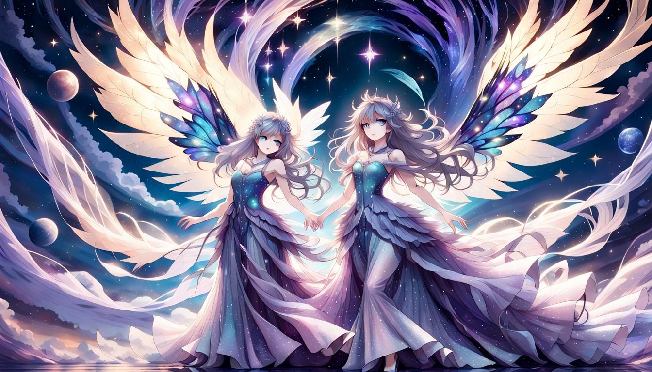 Ethereal Anime Goddess Shines Under Starry Skies