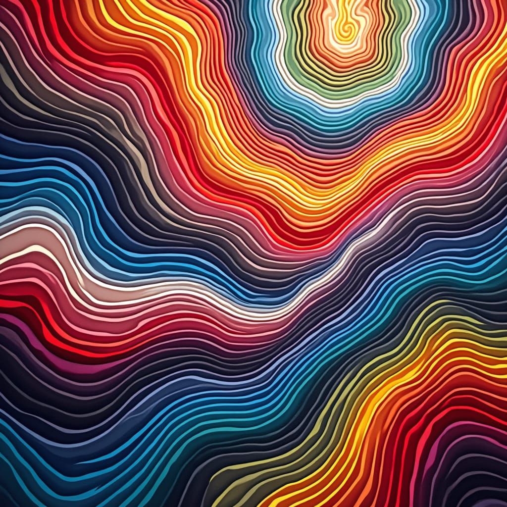 Vibrant Multicolored Digital Waves in Op Art Style