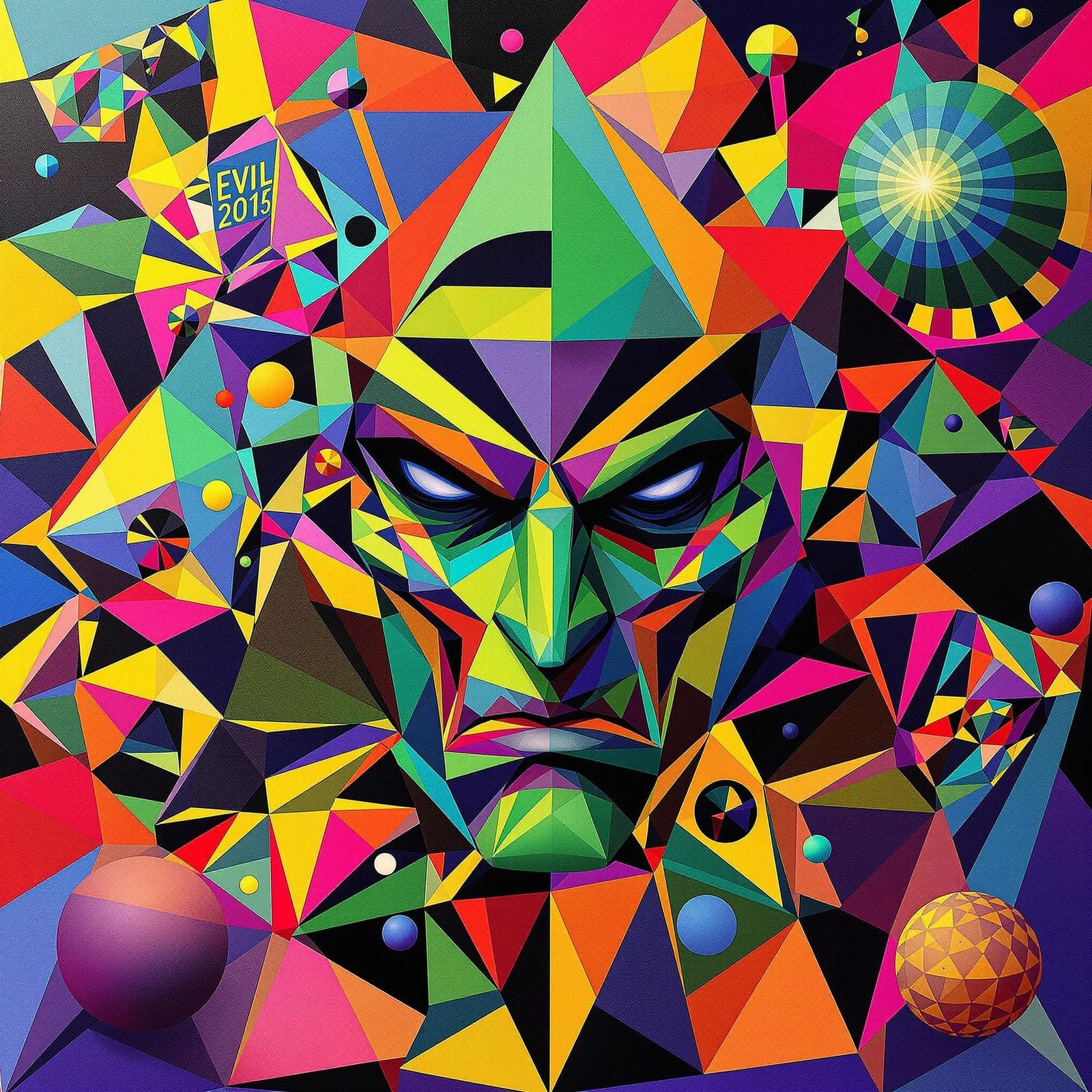 Vibrant Psychedelic Artwork with Hidden Evil Face
