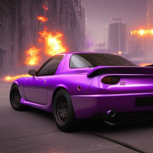 Purple Mazda RX7 in Detailed Matte Painting