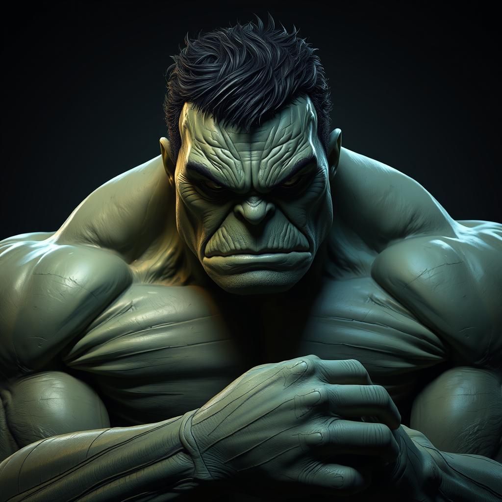 Incredible Hulk slowly turning grey head and shoulders portr...