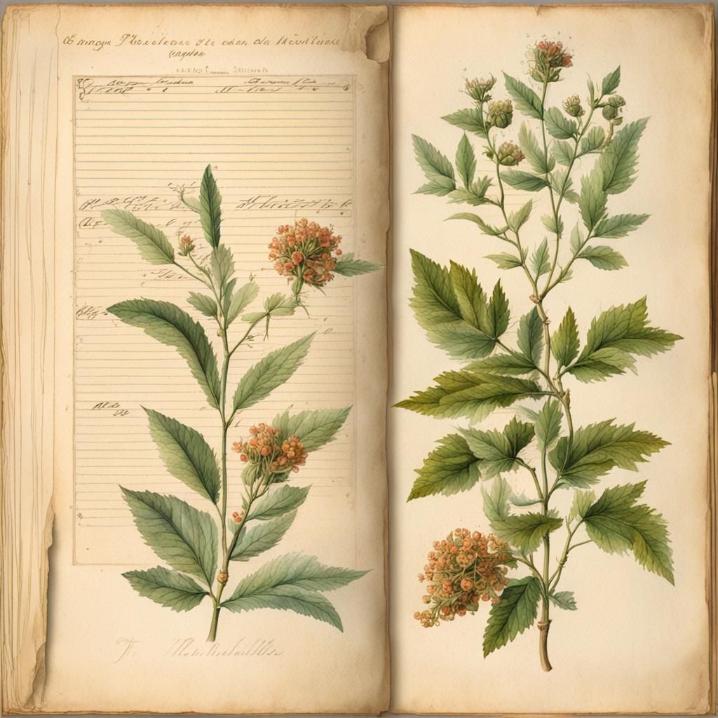 Medieval Herbal and Notepad Page in Watercolor Style