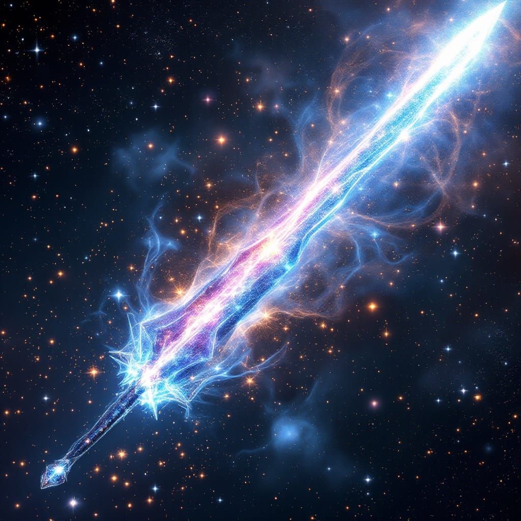 Ethereal Cosmic Longsword Shines with Galaxy-Like Blade