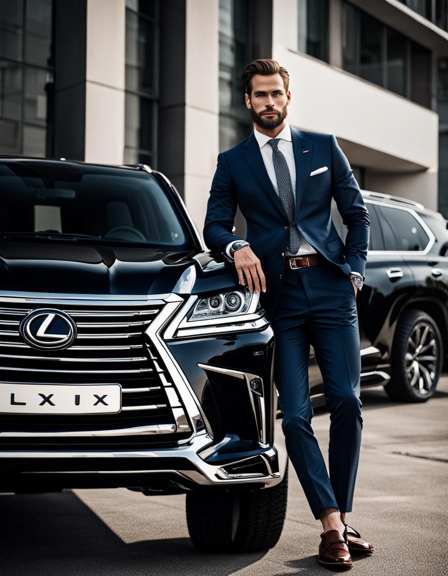 Handsome man and his car