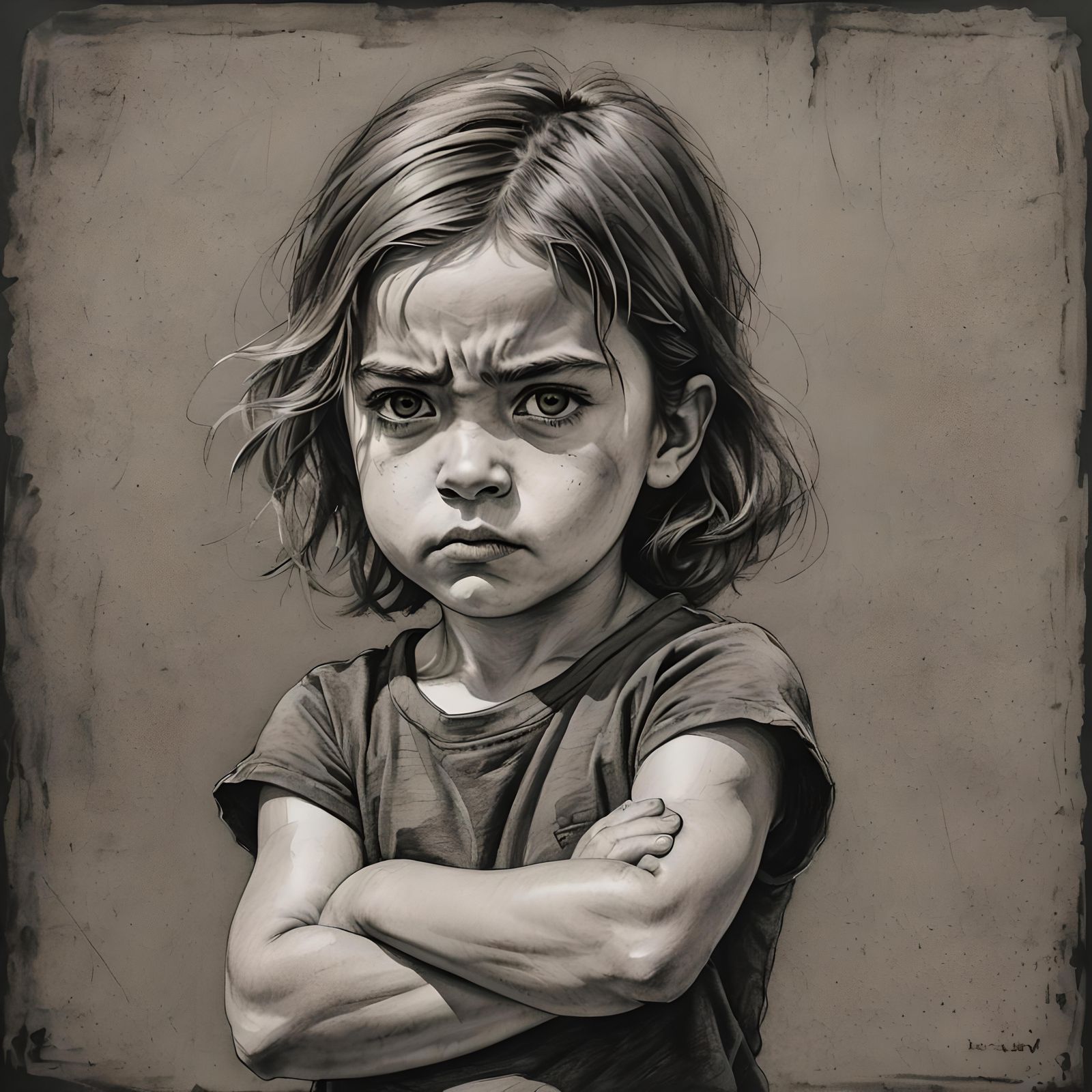Defiant Girl: Hyperdetailed Charcoal Line Art