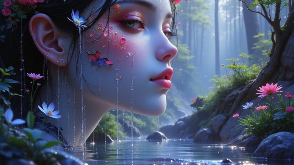 Ethereal Guardian of Secret Spring in Mystical Forest