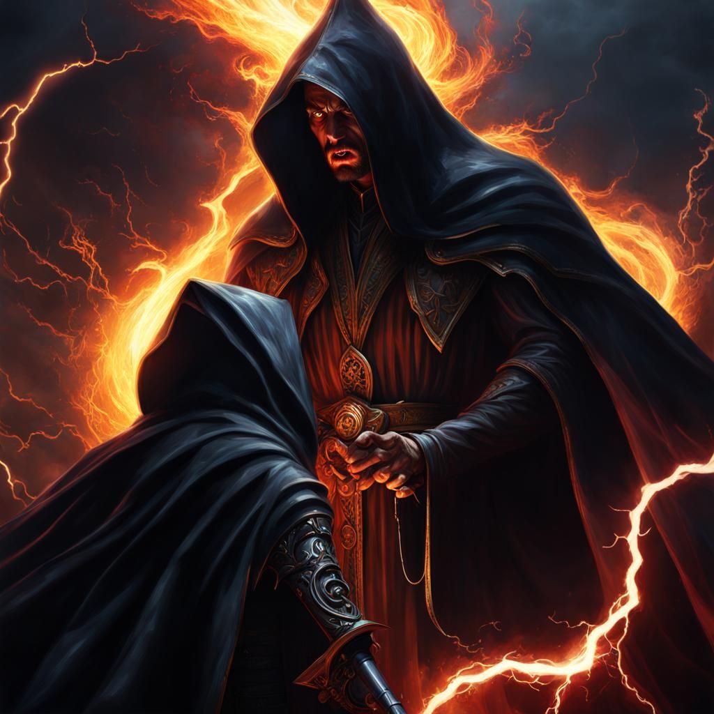 Sorcerer Stops Fight with Lightning in Gothic Art