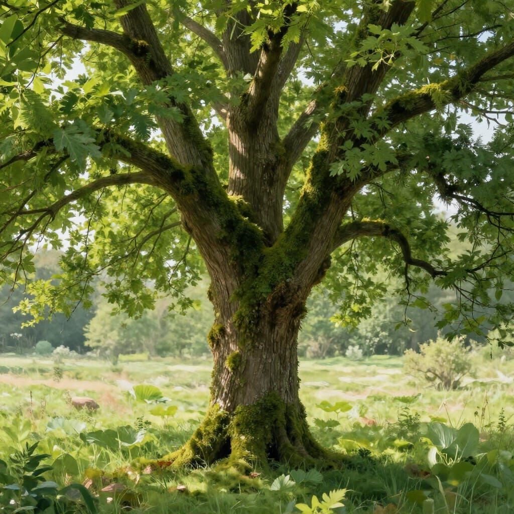 Immense Moss-Covered Tree with Realistic Symbol