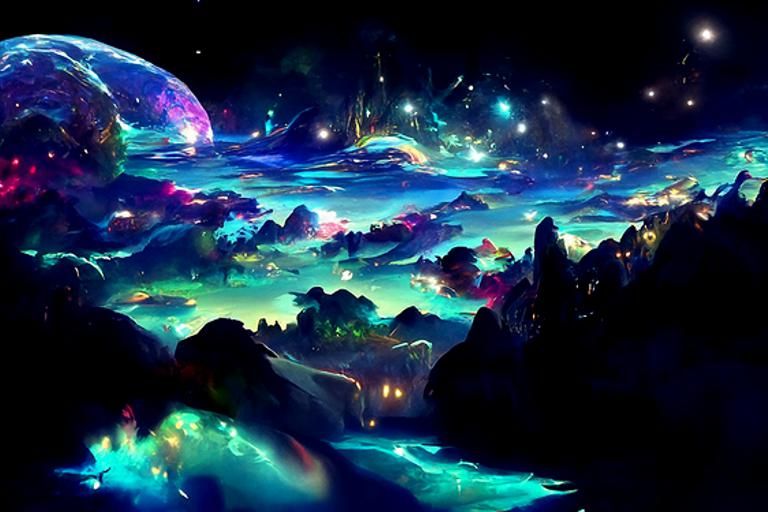 Iridescent Aetherpunk Starry Night in Anime Style