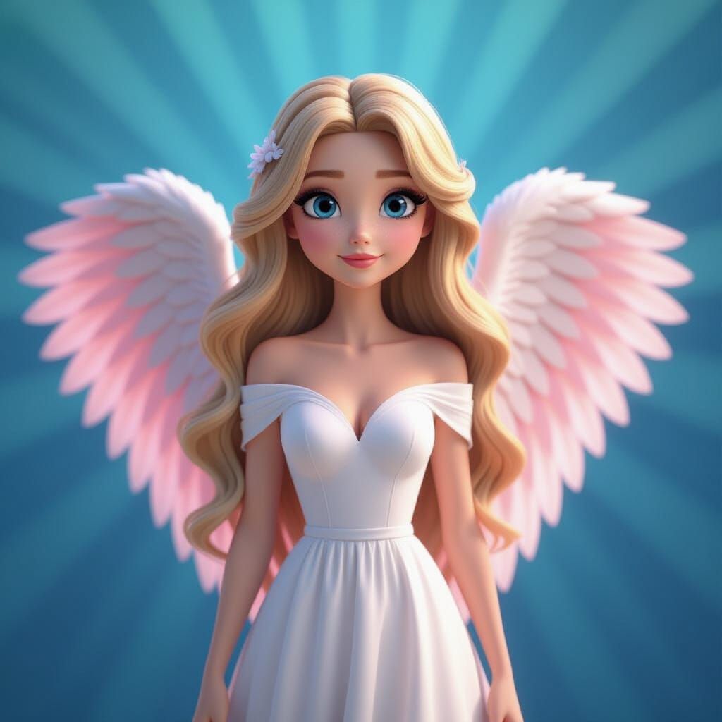 Angel with Pink Wings in 3D Animation Style