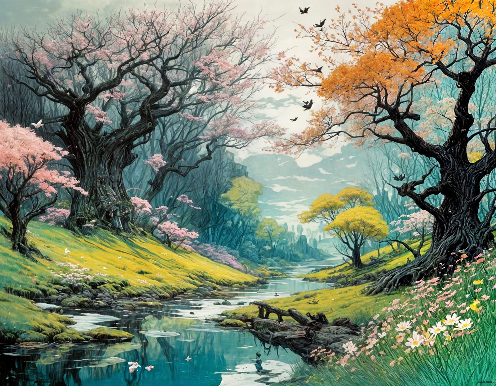Vibrant Spring Landscape by Renowned Illustrators