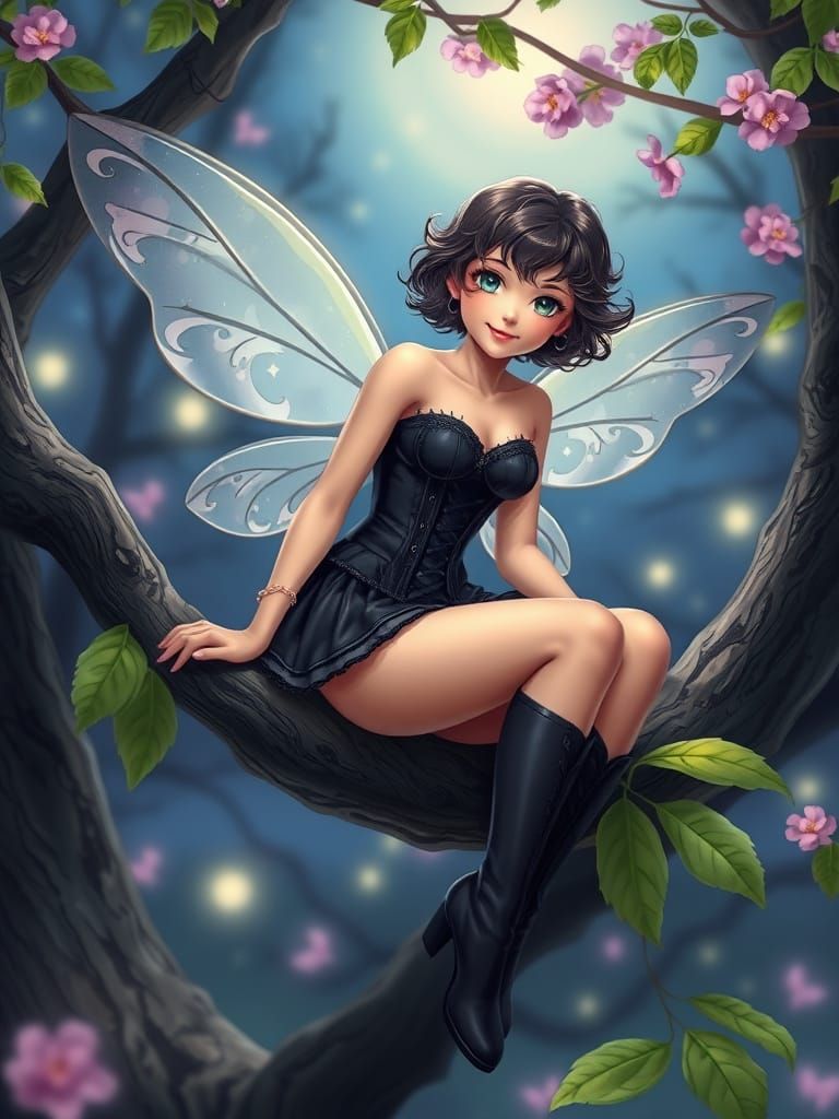 Magical Fairy with Black Corset in Spring