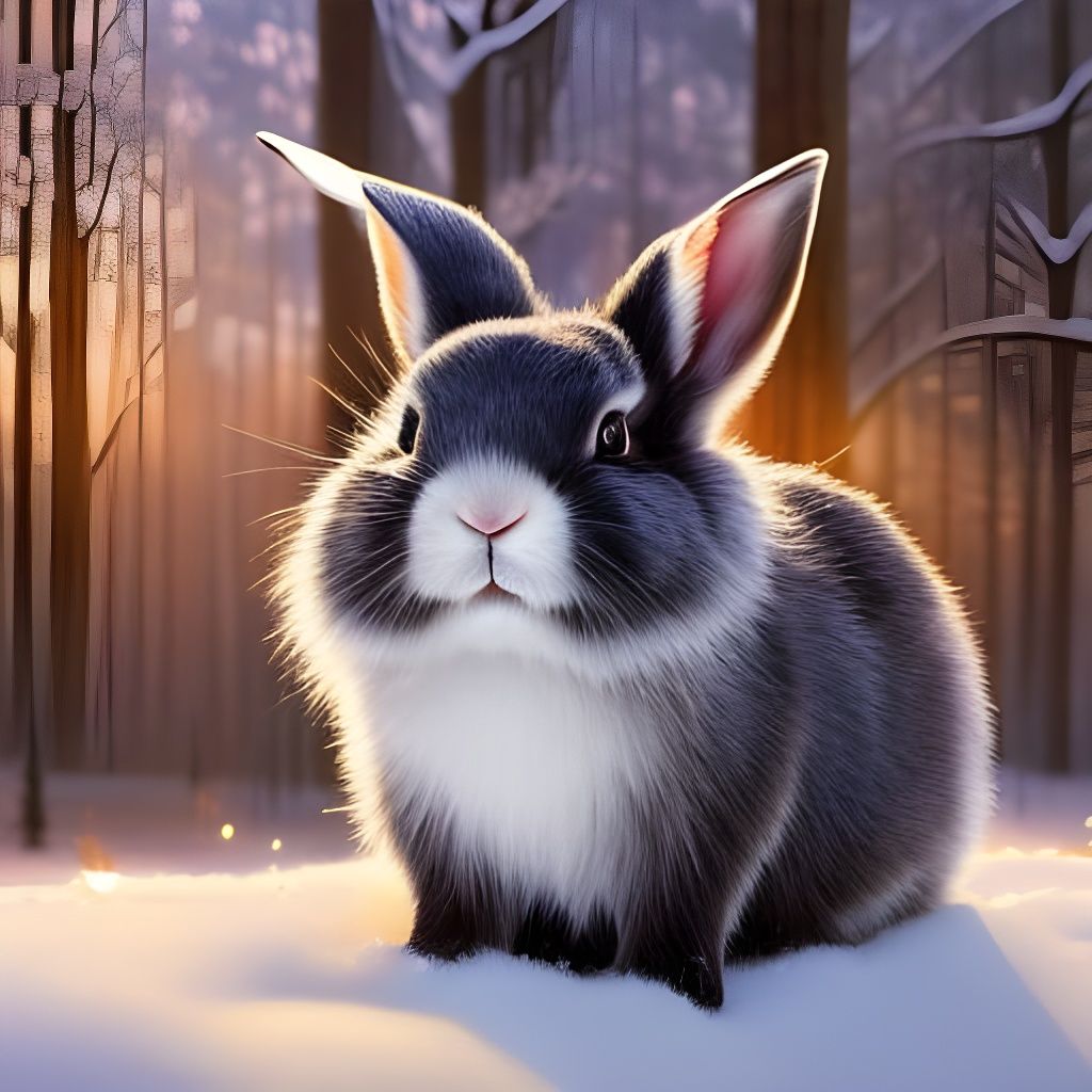Rabbit Drinking Tea in Winter Garden, Cel-Shaded
