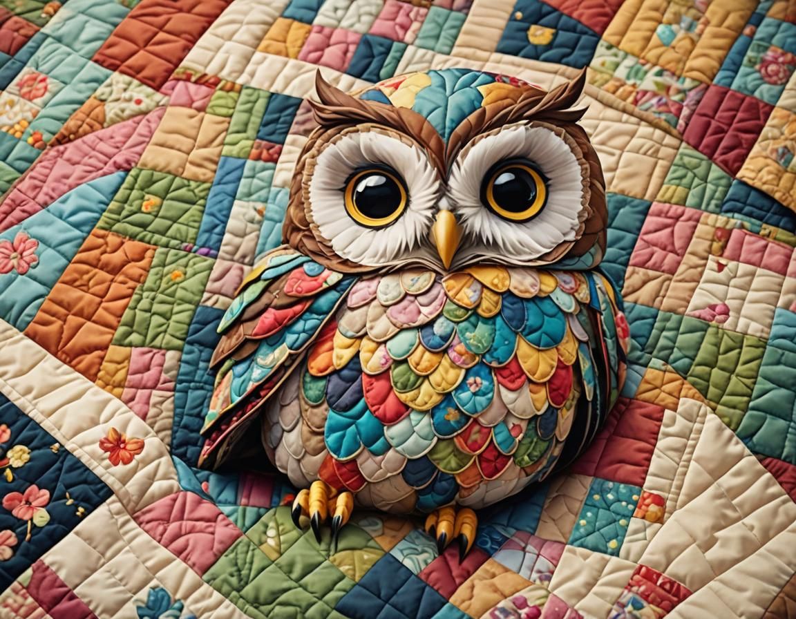 Fairytale Quilt with Baby Owl in Anime Style