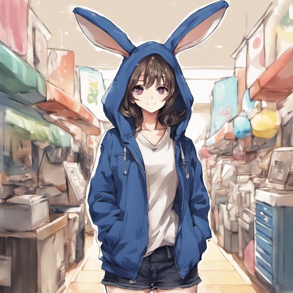 Anime Rabbit in Blue Jacket