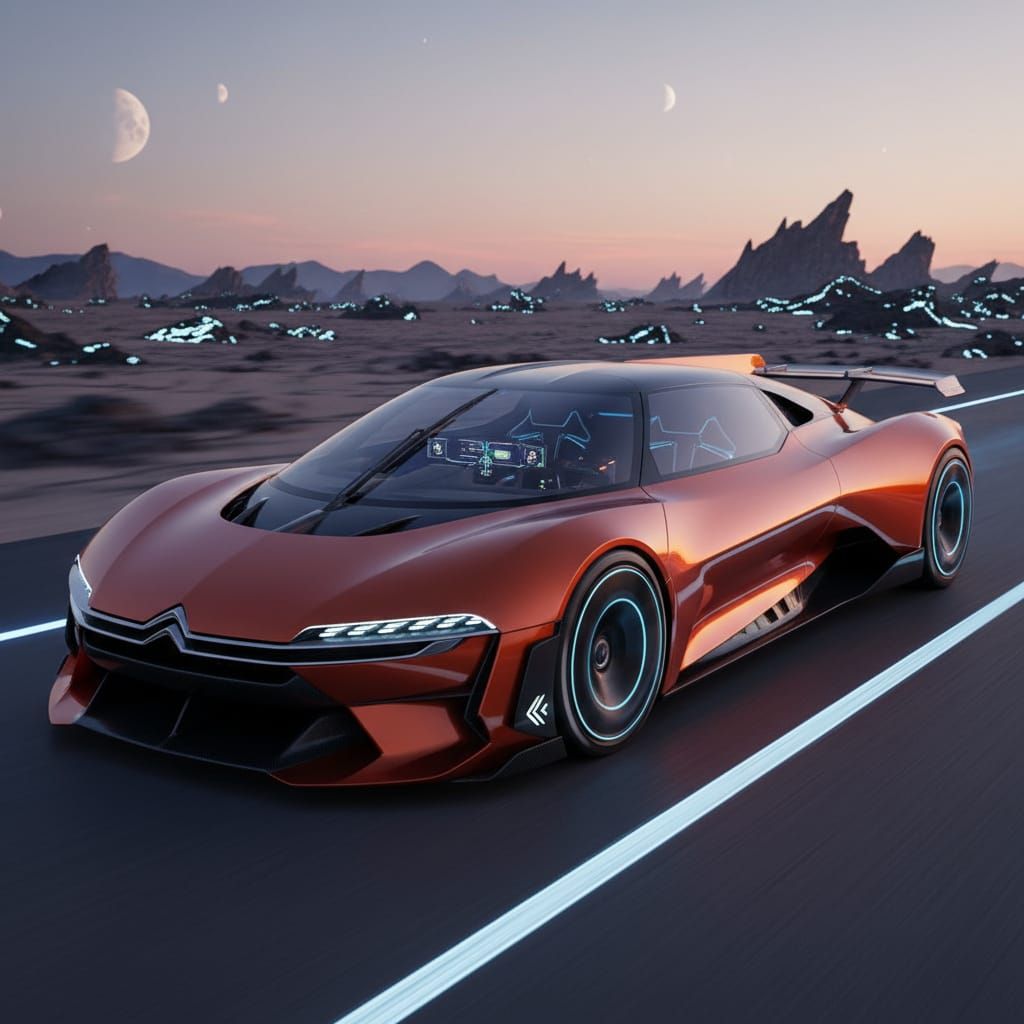 Futuristic Electric Hypercar Design in Metallic Orange-Red