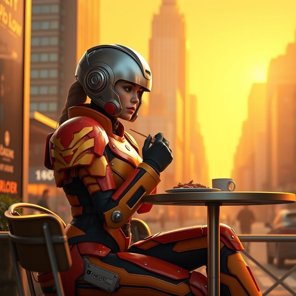 CGI Warrior in Vibrant NYC Cafe