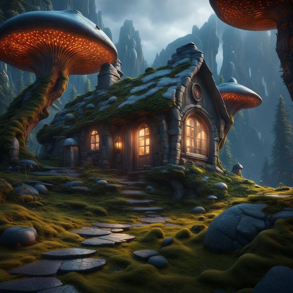 Futuristic Mountain Cabin with Cozy Lighting