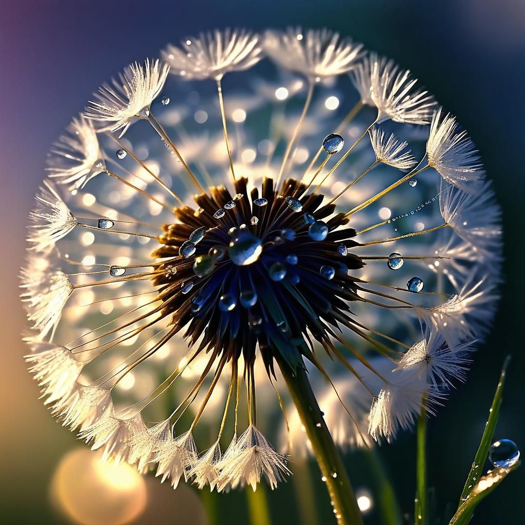 Dreamy Dawn Dandelion with Dew Droplets
