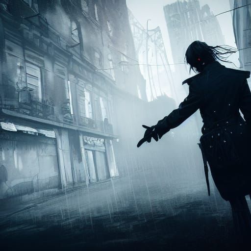 Avant-Garde Goth Fashion on Neon-Lit City Street