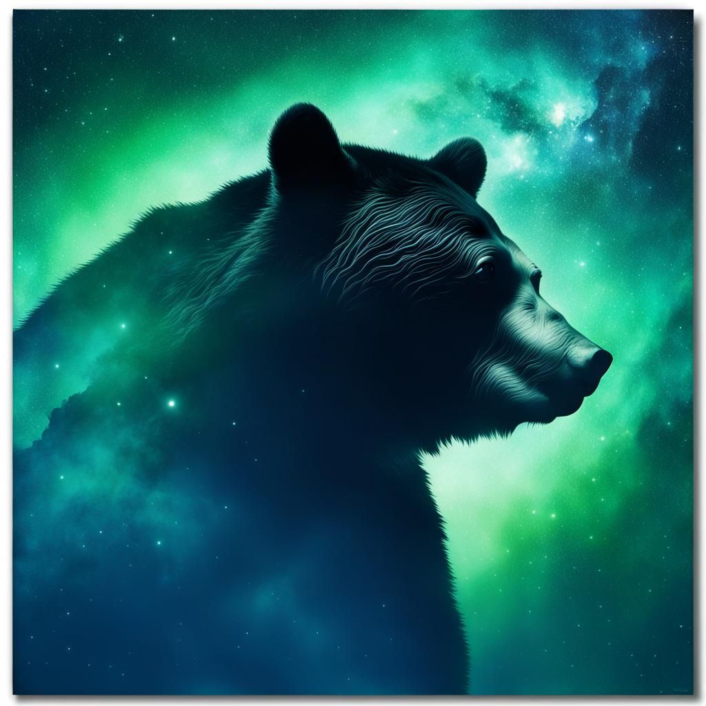 Bear Silhouette Nebula Space Double Exposure Photo