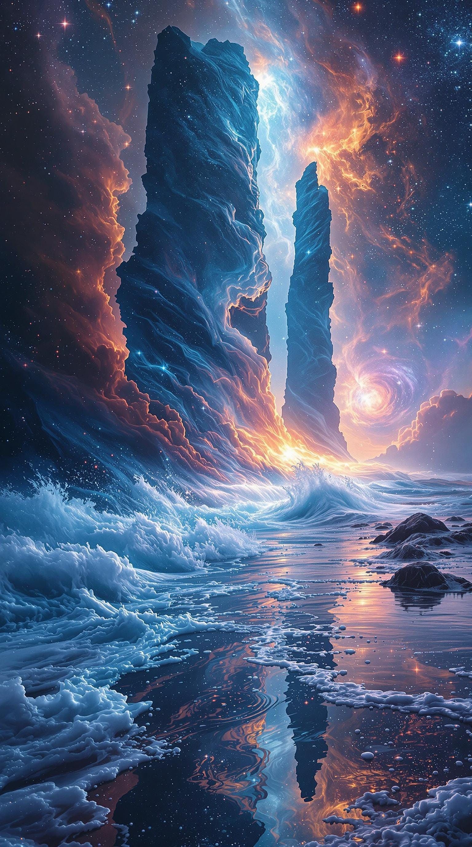 Cosmic Oceanic Dreamscape in Vibrant Double Exposure