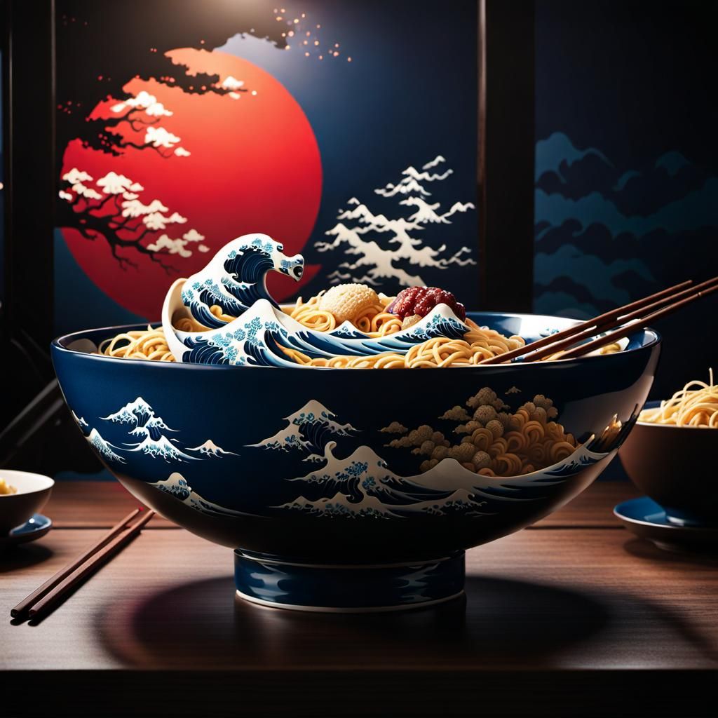Ramen Great Wave, Digital Art Masterpiece