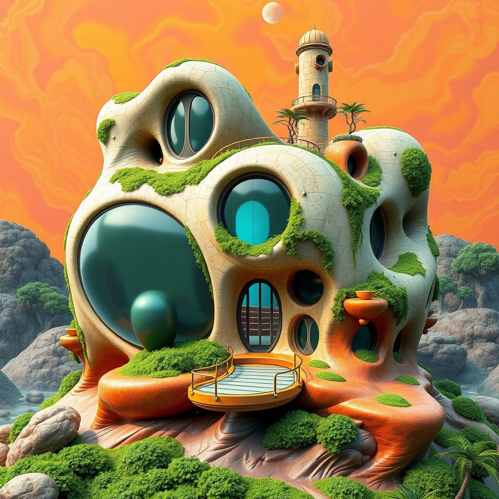 Surrealist Futuristic Dreamhouse with Biomorphic Forms