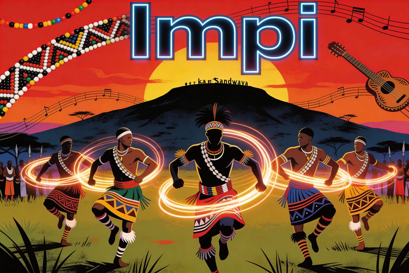 Zulu Warriors Dancing Under Blood-Red Sunset