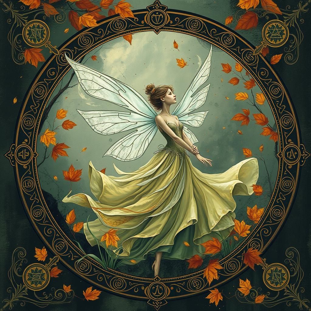 a delicate fairy a fractured abstract Autumn scene filigree ...