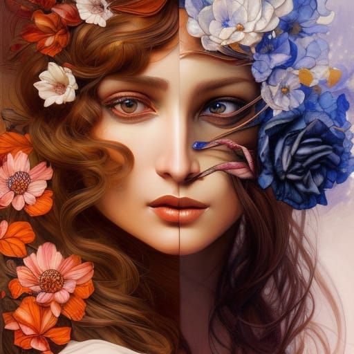 Neovictorian Woman Portrait in Art Nouveau Style