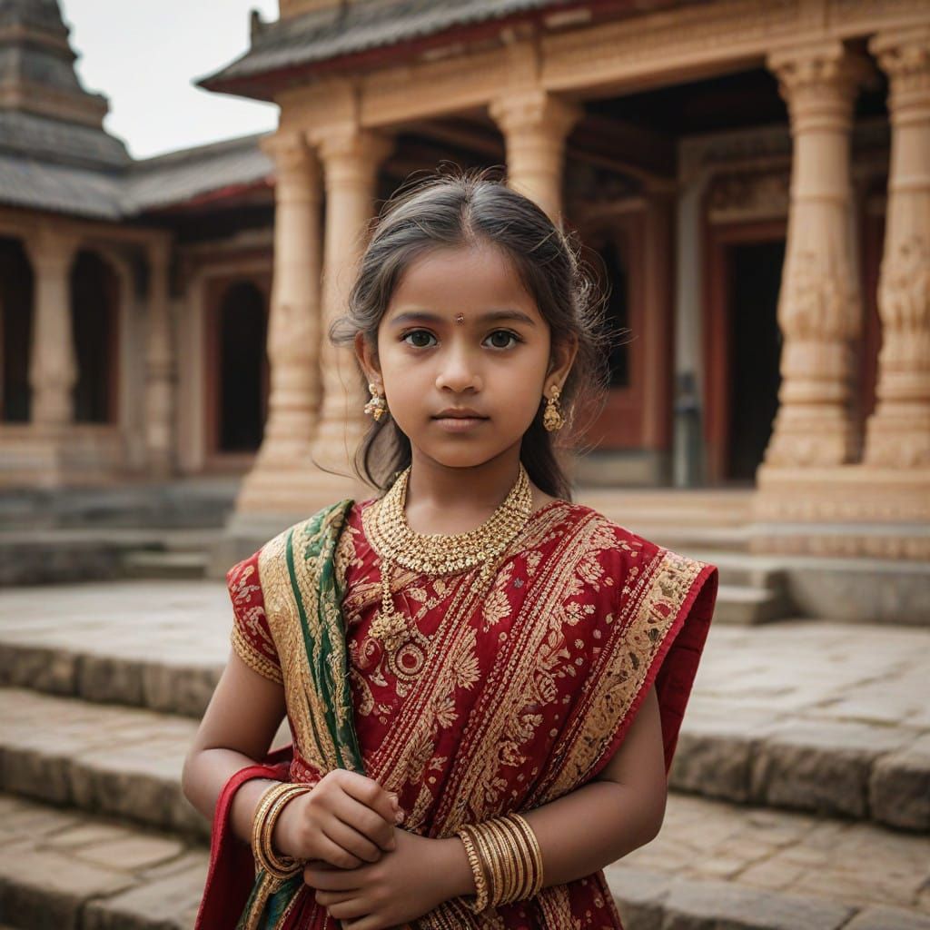 A photorealistic portrait of a young Indian girl