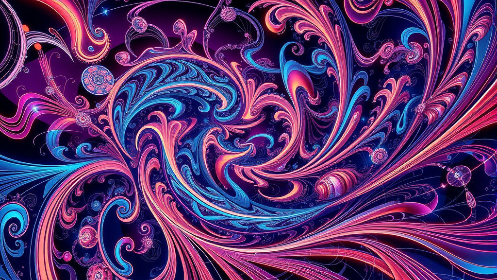 Neon Fractal Zentangle Art with 3D Depth