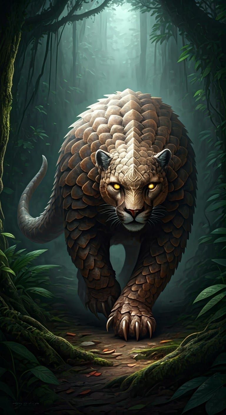 Demonic Pangolin-Cougar Hybrid in Biomechanical Style