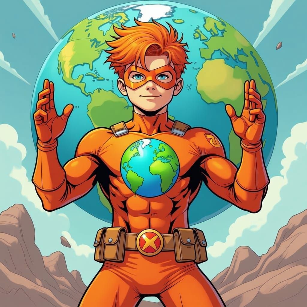 Teen Earthbender Superhero in Comic Book Style