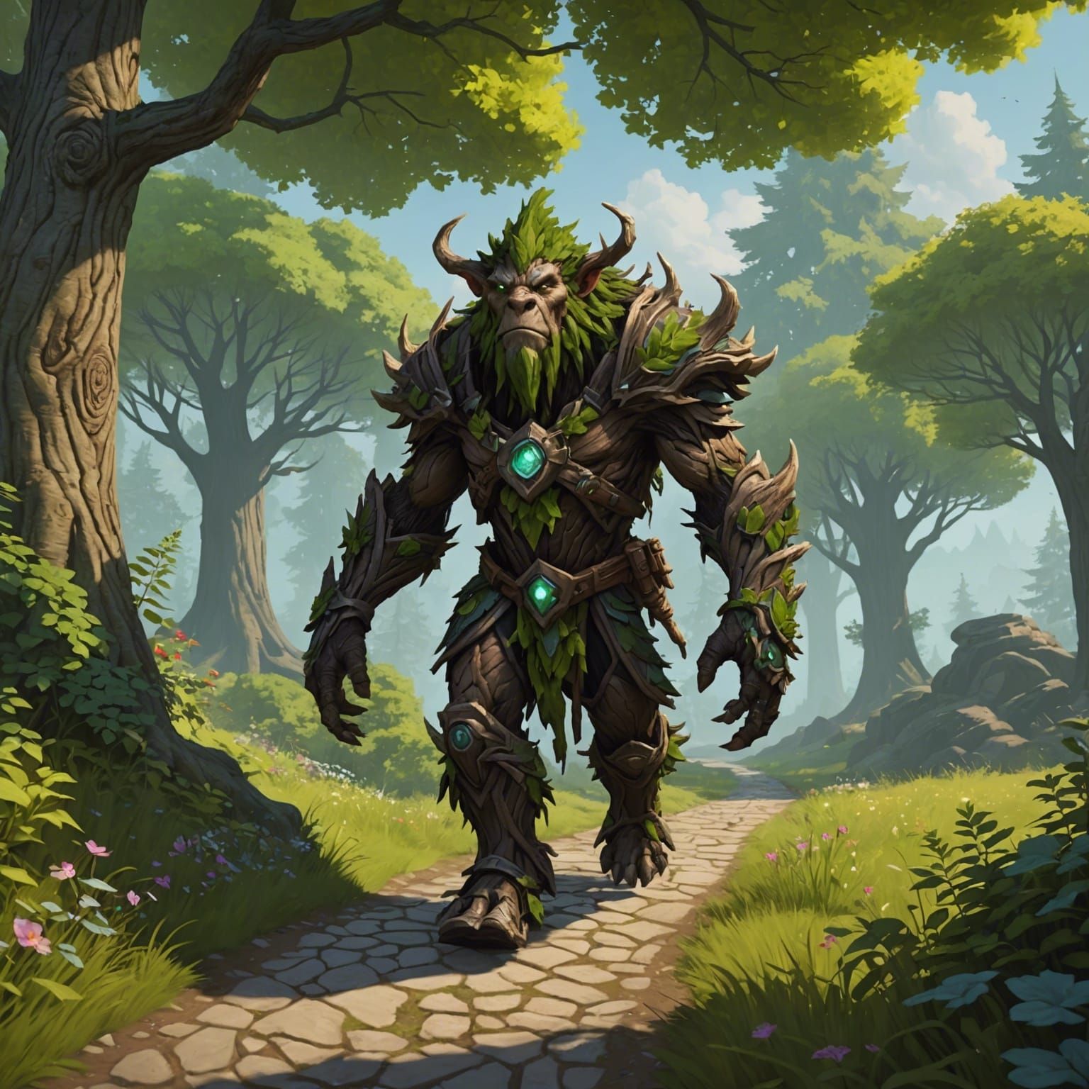 Treant Walking Down Forest Path in Fantasy Art