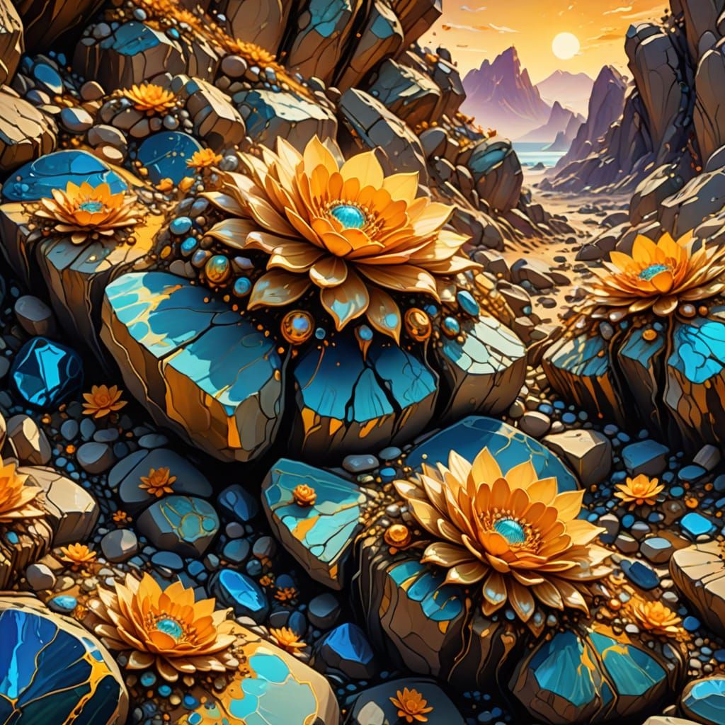Surreal Rocks Blooming and Eroding in Dreamlike Fantasy Art
