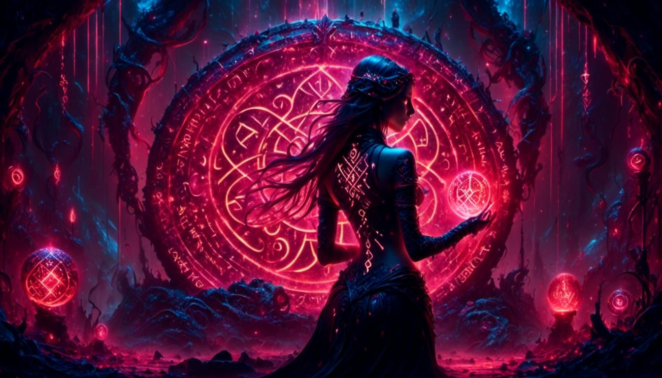 Glowing Runes and Magical Stones in Fantasy Scene