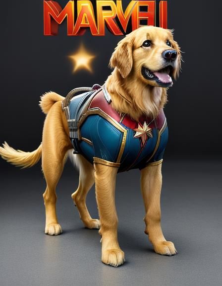 Captain Marvel as Golden Retriever in Suit