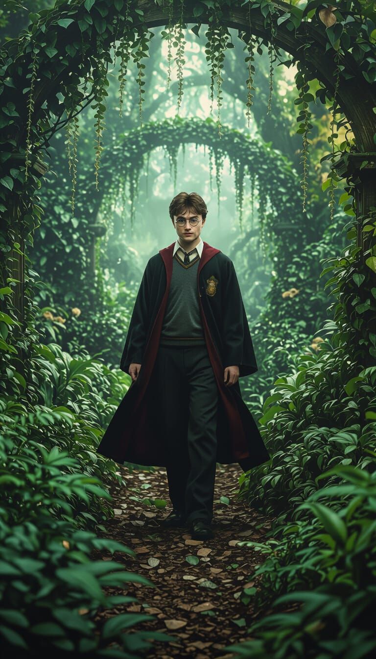 Harry Potter in Mystical Garden as Surrealist Painting