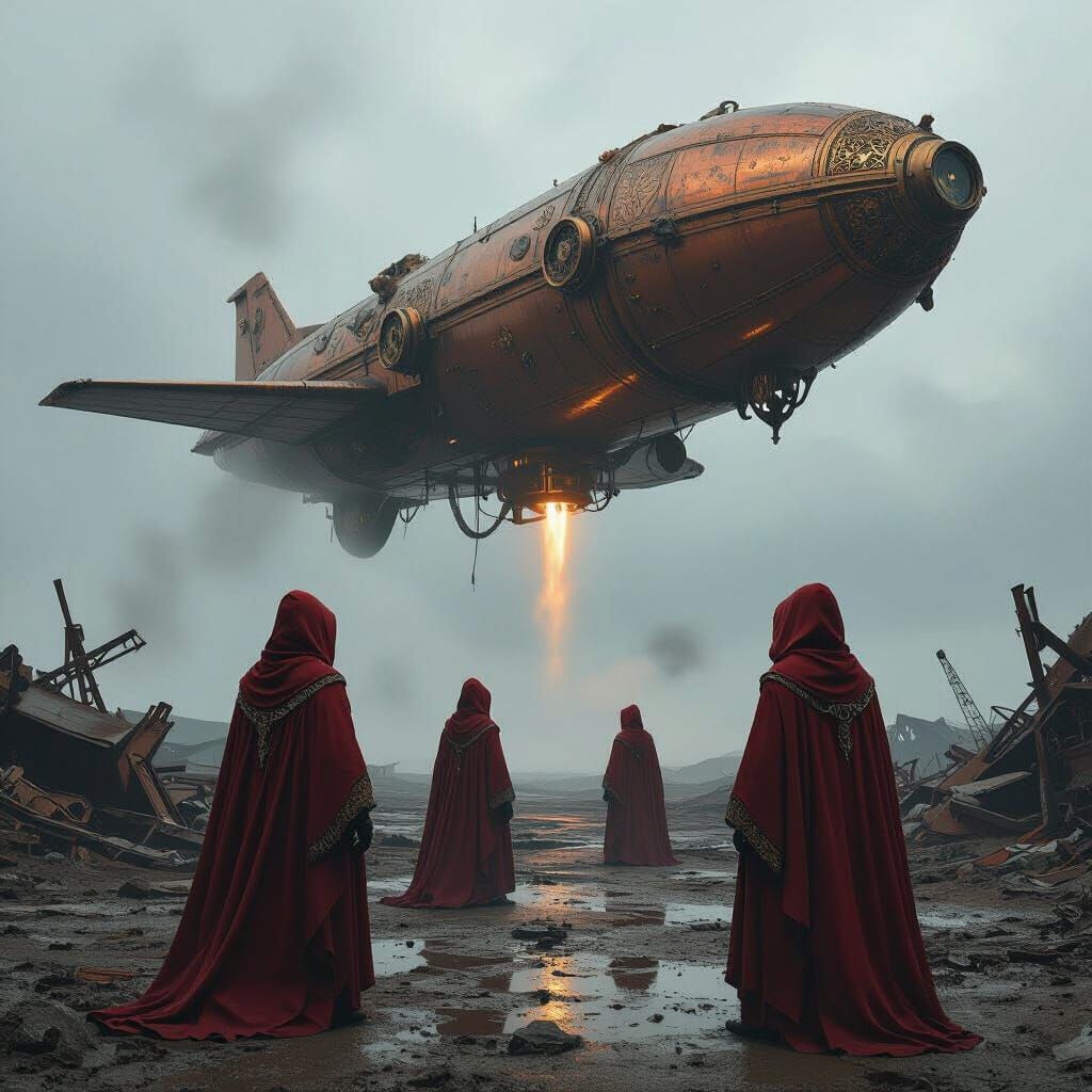 Steampunk Figures Watch Sci-Fi Aircraft Launch