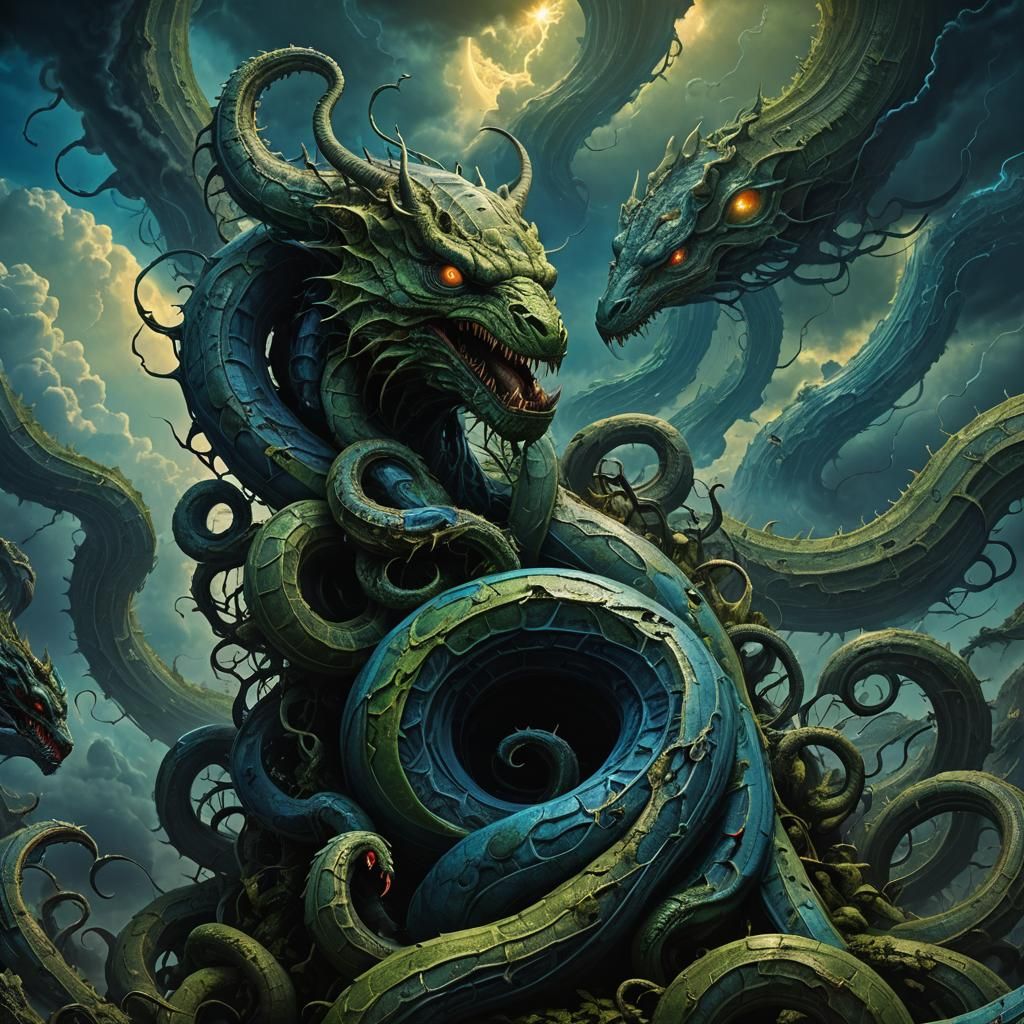 Earth Surrounded by Devils in Dark Surrealism