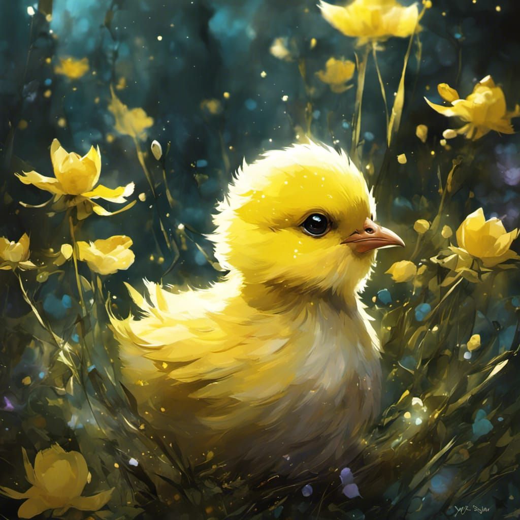 Cute Chibi Chick in Bioluminescent Garden