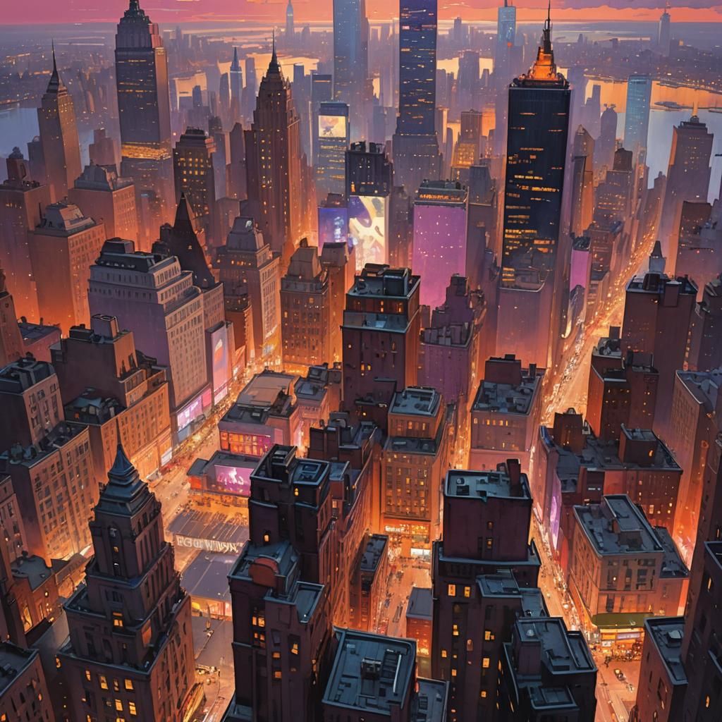Detailed Hyper-Realistic New York City Sunset