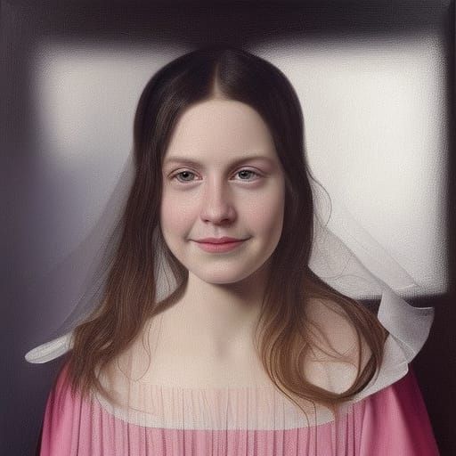 Super-Realist Painting of Woman in Transparent Cape