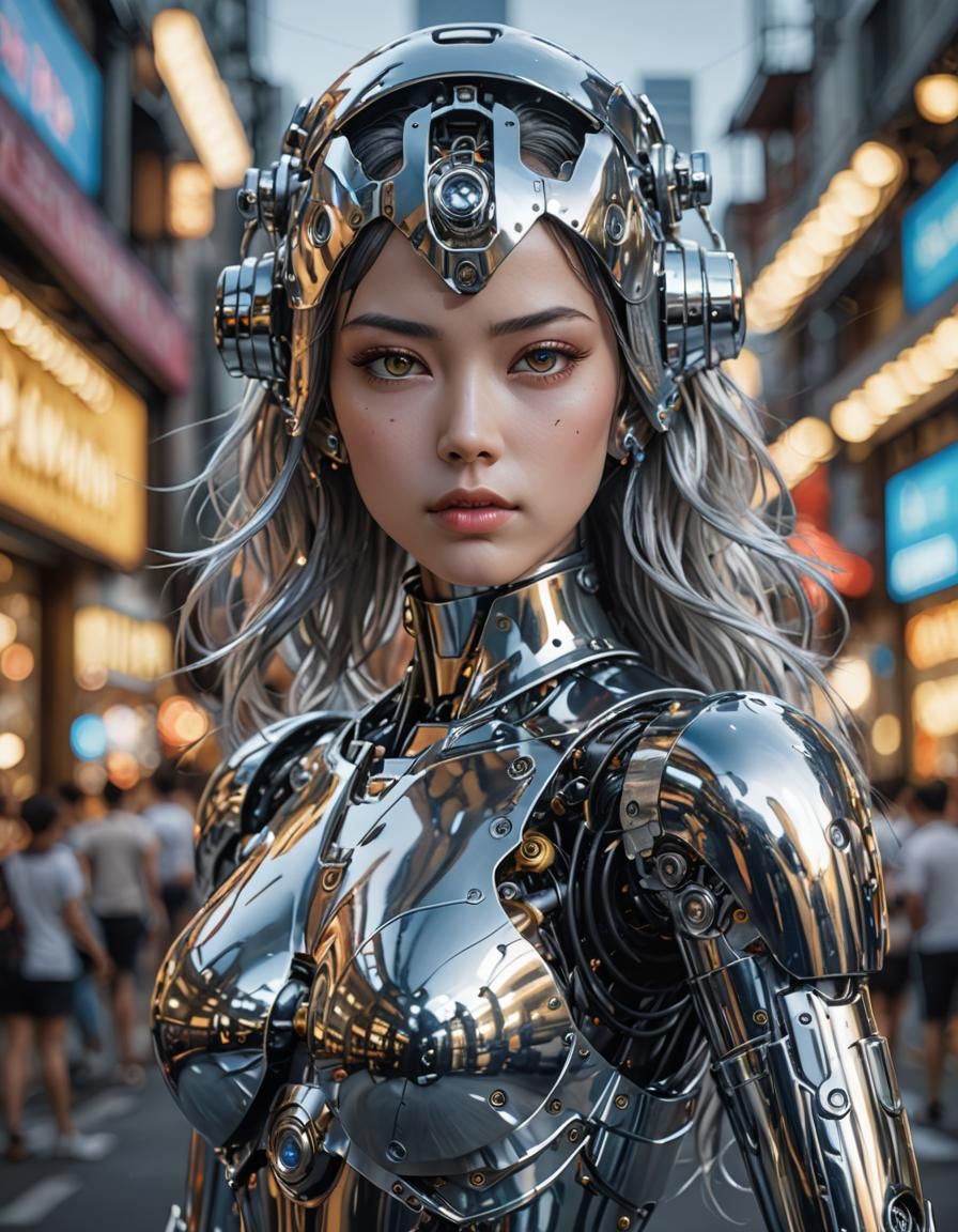 Chrome Robot Goddess: Sorayama-Inspired Digital Art