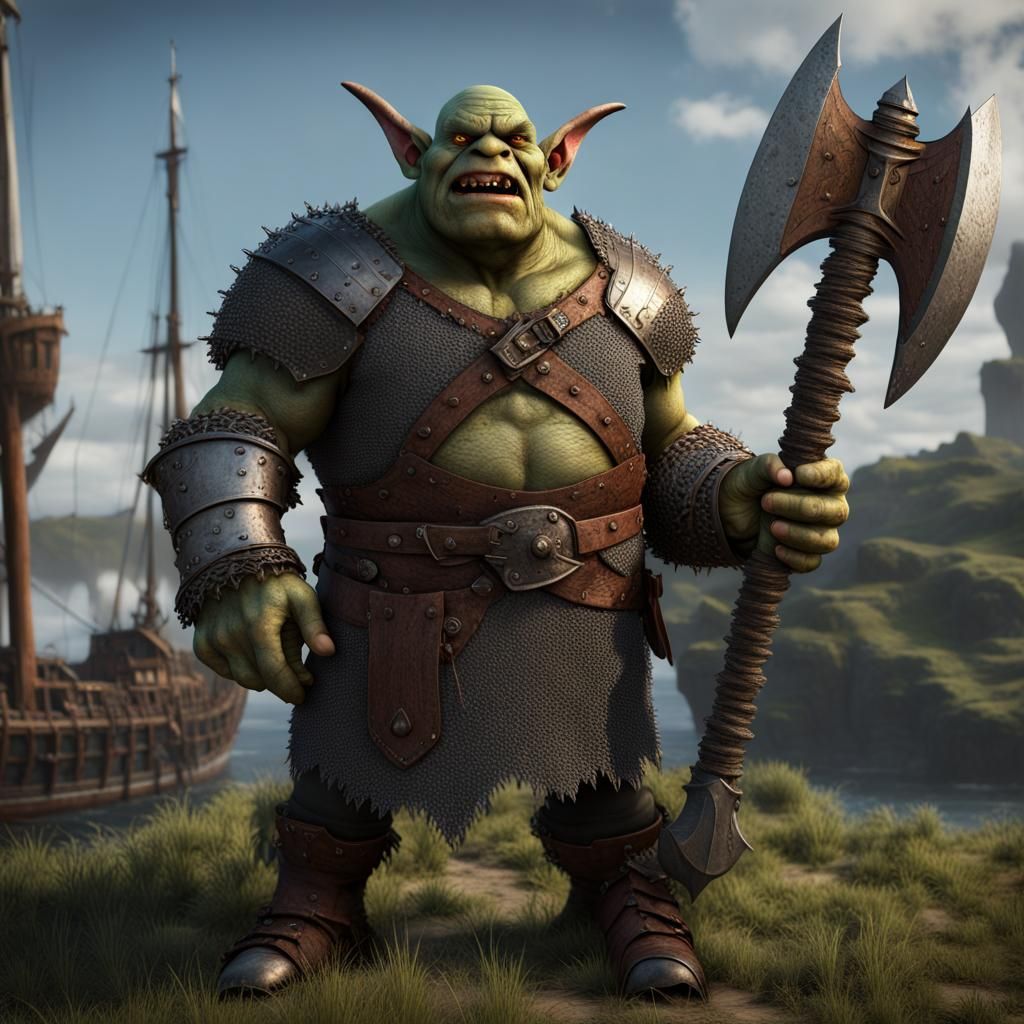 Fearsome Ogre Guarding Ship: Fantasy Concept Art