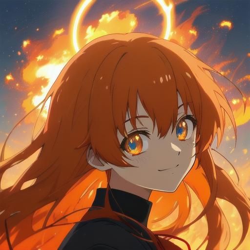 Anime Girl Portrait with Fiery Halo